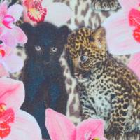 Jersey mit Leoparden scharzen Panthern Orchideen 50 x 150 cm Nähen Stoff Raubkatze Digitaldruck Bild 6