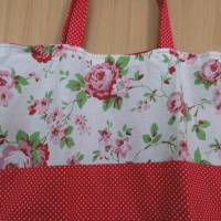 Tasche / Beutel Einkaufsbeutel, Stofftasche mit Rosen auf rot - der Umwelt zuliebe Bild 2