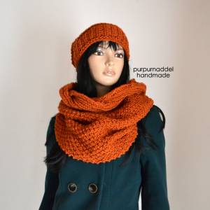 Hat and Scarf SET LONG Beanie,SLouch, Scarf, Winter, Hat, Knitting!Chunky!orange! Bild 4