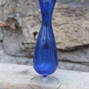 kleine Vase Kelch Solifleurvase blaues Glas mundgeblasen Lauscha 70er Jahre Vintage DDR Bild 2