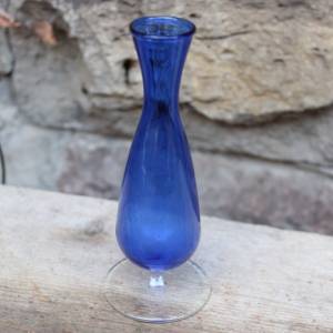 kleine Vase Kelch Solifleurvase blaues Glas mundgeblasen Lauscha 70er Jahre Vintage DDR Bild 3