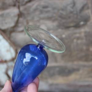 kleine Vase Kelch Solifleurvase blaues Glas mundgeblasen Lauscha 70er Jahre Vintage DDR Bild 6