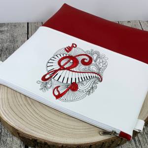 la musica Milow Tasche Handtasche Umhängetasche aus tollem Kunstleder weiß und rot handmade bestickt Musik Noten Klavier Bild 5
