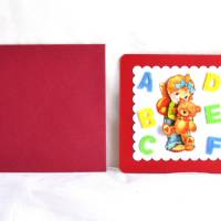 Glückwunschkarte zum Schulanfang Mädchen mit Bär rot-rot mit Filzbuchstaben A-F (4) Bild 3