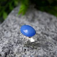 filigraner Ring mit Jade Blau, Oval, Statement verstellbar Ring Edelstein, Ornament, Antik Silber, Steinring, Schmuck Bild 1