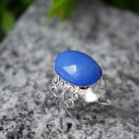filigraner Ring mit Jade Blau, Oval, Statement verstellbar Ring Edelstein, Ornament, Antik Silber, Steinring, Schmuck Bild 4