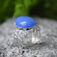 filigraner Ring mit Jade Blau, Oval, Statement verstellbar Ring Edelstein, Ornament, Antik Silber, Steinring, Schmuck Bild 5