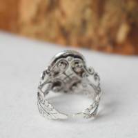 filigraner Ring mit Jade Blau, Oval, Statement verstellbar Ring Edelstein, Ornament, Antik Silber, Steinring, Schmuck Bild 9