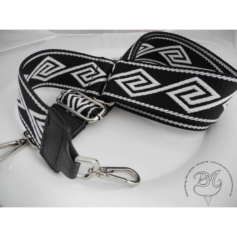 Schultergurt Taschentrageriemen schwarz weiß gemustert für Taschen - Main Image