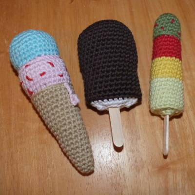 Häkelanleitung Eiscreme, Waffeleis und Eis am Stiel, 3 Sorten, pdf-Datei