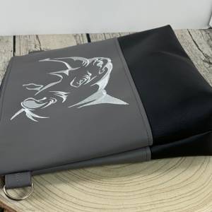 Nashorn - Tasche Handtasche Umhängetasche Milow aus tollem Kunstleder handmade genäht und bestickt grau und schwarz Bild 6