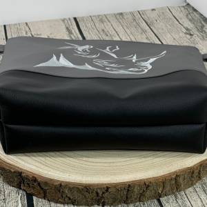 Nashorn - Tasche Handtasche Umhängetasche Milow aus tollem Kunstleder handmade genäht und bestickt grau und schwarz Bild 7