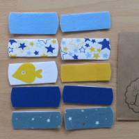 Kinderpflaster, Pflasterstrips mit Stoff-Auflage, 10 Stück, blau-gelb, mit Sternen, Handarbeit Bild 1