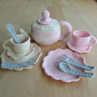 Häkelanleitung Puppengeschirr, Kaffeeservice, 6 Teile, pdf-Datei