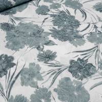 Stoff Baumwolle Blusenstoff mit Lochstickerei und Blumen Design weiss grün-grau Kleiderstoff Bild 1