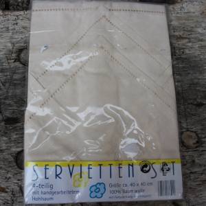 4 unbenutzte beige Stoffservietten 100 % Baumwolle Originalverpackt Vintage Bild 1