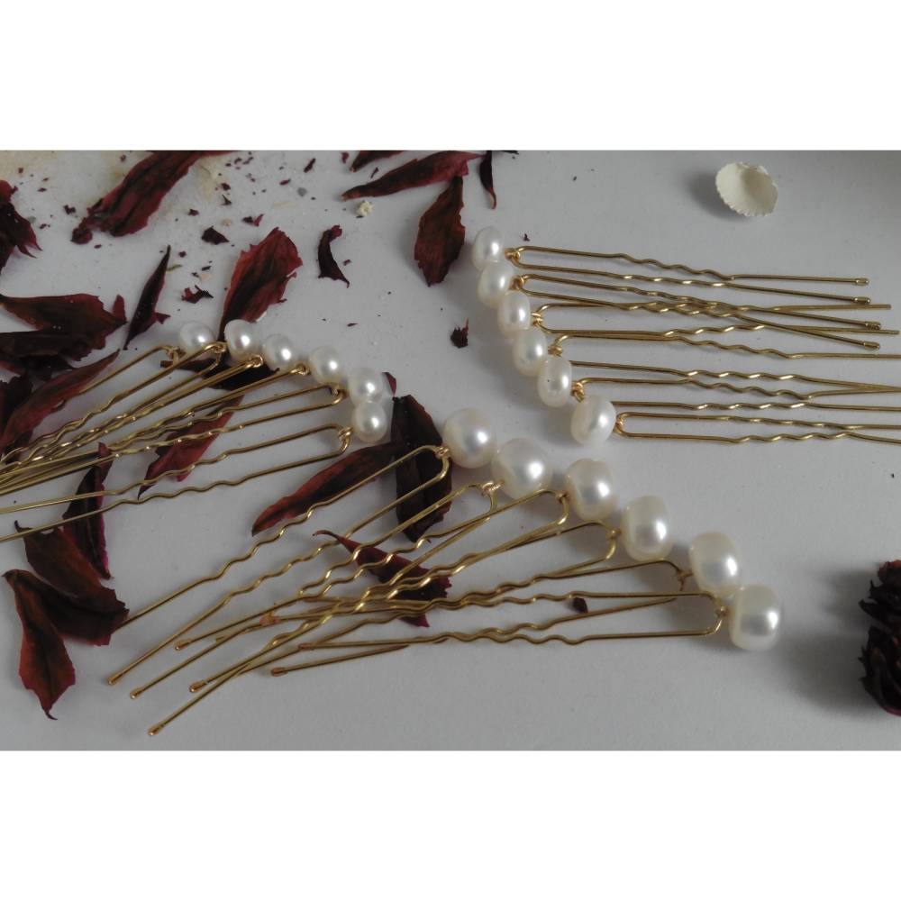 Haarnadeln mit echten Perlen verschiedene Größen, edler Haarschmuck für die Hochzeitsfrisur Bild 1