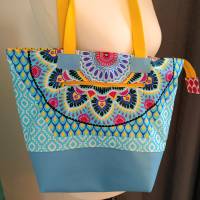 große Tasche, Shopper, Umhängetasche, Handtasche, Boho, gelb, blau, pink Bild 2