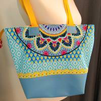 große Tasche, Shopper, Umhängetasche, Handtasche, Boho, gelb, blau, pink Bild 8