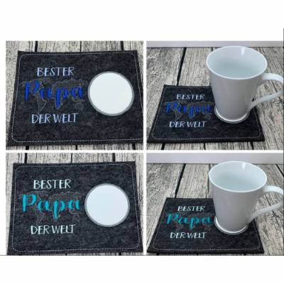 bester Papa der Welt - MugRug - Untersetzer aus Filz bestickt - tolles Geschenk für den Papa zum Vatertag oder einfach s