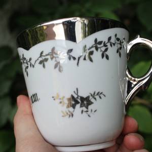2 antike Kaffeetassen Silberbraut Silberbräutigam Spruchtasse Tasse Sammeltasse  um 1900 Bild 6