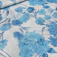 Stoff Baumwolle Lochstickerei Blumen weiss türkis blau Blusenstoff Kleiderstoff Bild 1