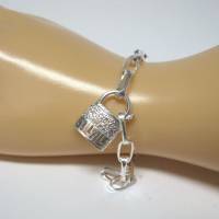 Gliederketten Armband mit Vorhängeschloss aus 925 Sterling Silber Bild 2