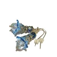 Ohrringe Blüten funkelnd in blau Glasperle handgemacht zum Edelhippy look im boho chic als Brautschmuck Bild 1