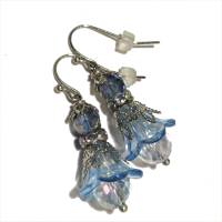 Ohrringe Blüten funkelnd in blau Glasperle handgemacht zum Edelhippy look im boho chic als Brautschmuck Bild 2