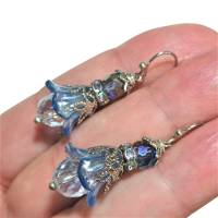 Ohrringe Blüten funkelnd in blau Glasperle handgemacht zum Edelhippy look im boho chic als Brautschmuck Bild 4