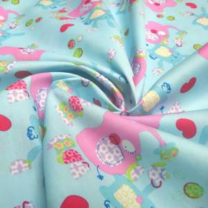 Stoff Baumwolle Popeline Patchwork Elefanten Hasen blau rosa bunt Kinderstoff Kleiderstoff Bild 4