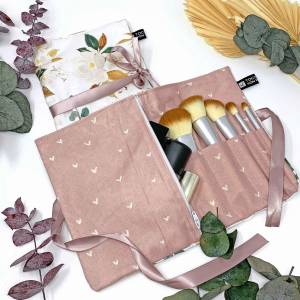 Kosmetiktasche rosa für Reisen, Schminktasche aus Baumwolle, Kulturtasche rosa für Frauen, Make-up Tasche Blumen Bild 1