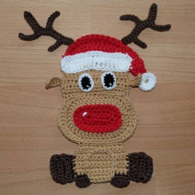 Häkelanleitung Rentier-Applikation mit roter Nase, pdf-Datei