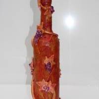 Dekoflasche WEINLESE Upcycling bemalte und dekorierte Glasflasche Flaschenkunst Dekoration Collage Herbstdeko Bild 1