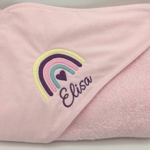 Kapuzenbadetuch Baby Kind Regenbogen personalisiert Mädchen Junge 3 Farben rosa grau mint Kapuzenhandtuch 100x100 Bild 3