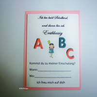 Einladungskarte Einschulung mit Kuvert, "Ich bin bald Schulkind"- Erstklassig-Postkarte Gr. Din A6-Mädchen ABC Bild 1