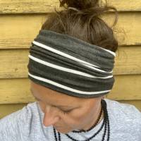 breites Stirnband, elastisches Bandana, Turban Haarband Damen gestreift in grau/weiß Bild 3
