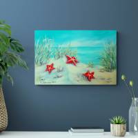 Rote Seesterne im Sand - Meeresbild auf Leinwand in Acryl 60cmx40cm von Christiane Schwarz Bild 1