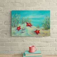 Rote Seesterne im Sand - Meeresbild auf Leinwand in Acryl 60cmx40cm von Christiane Schwarz Bild 2