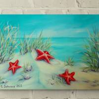 Rote Seesterne im Sand - Meeresbild auf Leinwand in Acryl 60cmx40cm von Christiane Schwarz Bild 3