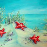 Rote Seesterne im Sand - Meeresbild auf Leinwand in Acryl 60cmx40cm von Christiane Schwarz Bild 4