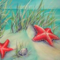 Rote Seesterne im Sand - Meeresbild auf Leinwand in Acryl 60cmx40cm von Christiane Schwarz Bild 5