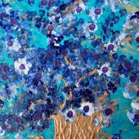 Acrylbild BLÜTENMEER Gemälde Malerei rundes Gemälde Geschenk blaues Bild abstrakte Kunst Acrylmalerei Bild 3