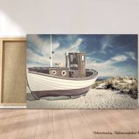 Fischerboot maritimes Wandbild auf Holz Leinwand Kunstdruck Wanddeko Meer Möwe Küste Landhausstil Shabby Chic kaufen Bild 1