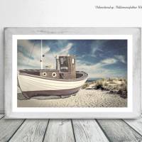 Fischerboot maritimes Wandbild auf Holz Leinwand Kunstdruck Wanddeko Meer Möwe Küste Landhausstil Shabby Chic kaufen Bild 3