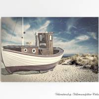Fischerboot maritimes Wandbild auf Holz Leinwand Kunstdruck Wanddeko Meer Möwe Küste Landhausstil Shabby Chic kaufen Bild 4