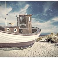 Fischerboot maritimes Wandbild auf Holz Leinwand Kunstdruck Wanddeko Meer Möwe Küste Landhausstil Shabby Chic kaufen Bild 5