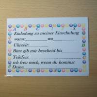 Einladungskarte zu meiner Einschulung, 5 Stück mit Kuvert passend, Postkarte Gr. Din A6, bunte Smarties, Bild 2