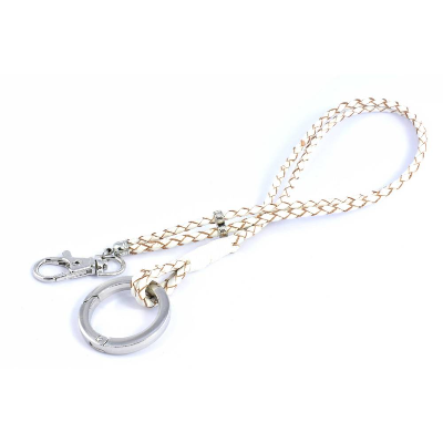 Schlüsselband aus Leder - kalkweiß mit 2 Karabinern