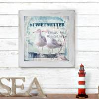 SCHIETWETTER Maritimes Bild Spruch lustig Möwen auf Holz Leinwand Print Wanddeko Landhausstil Vintage ShabbyChic kaufen Bild 1